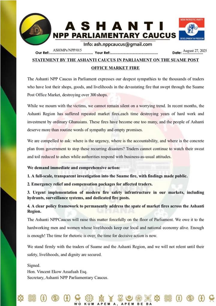 STATEMENT BY THE ASHANTI CAUCUS IN PARLIAMENT ON THE SUAME P…